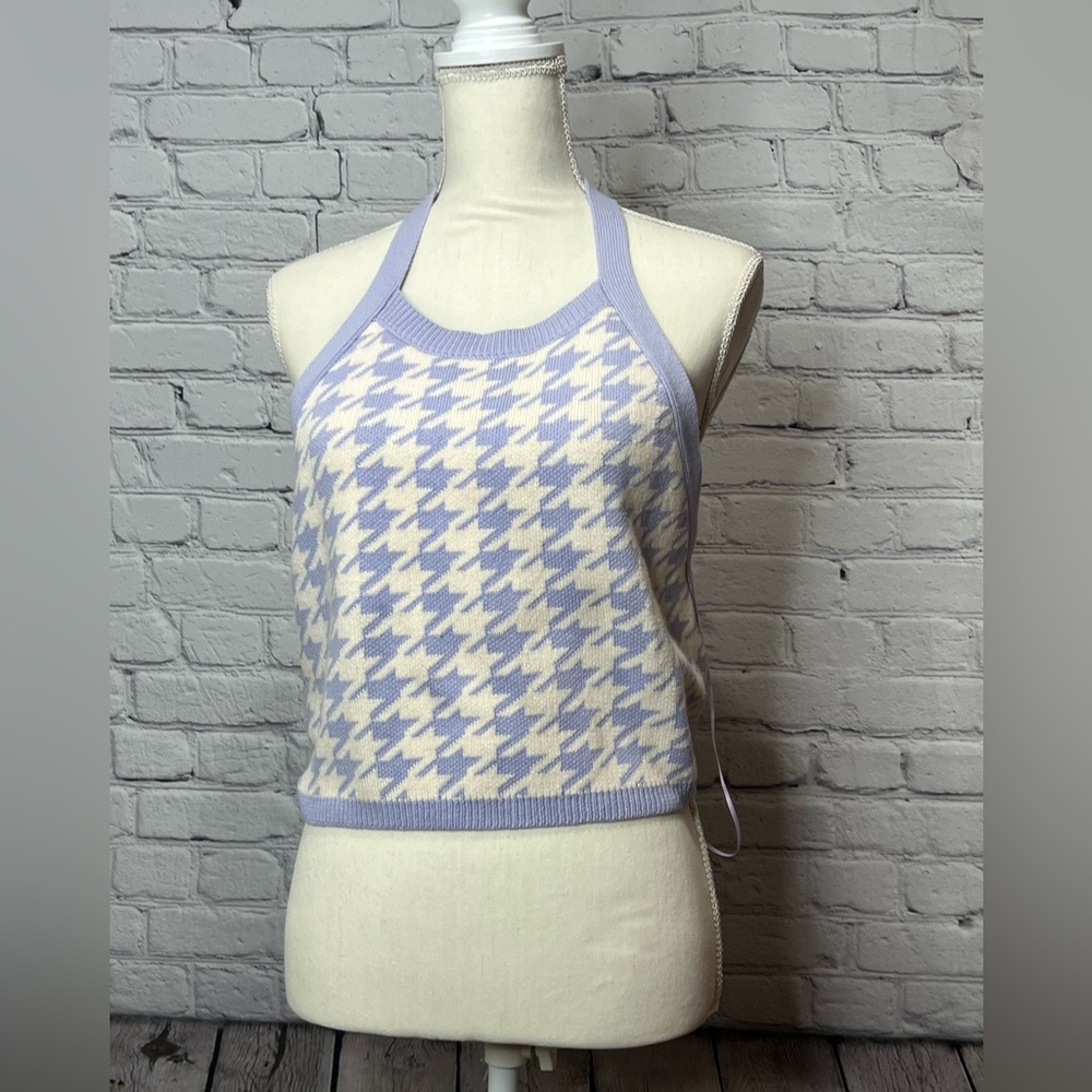 NWT promesa purple houndstooth knit halter top size large